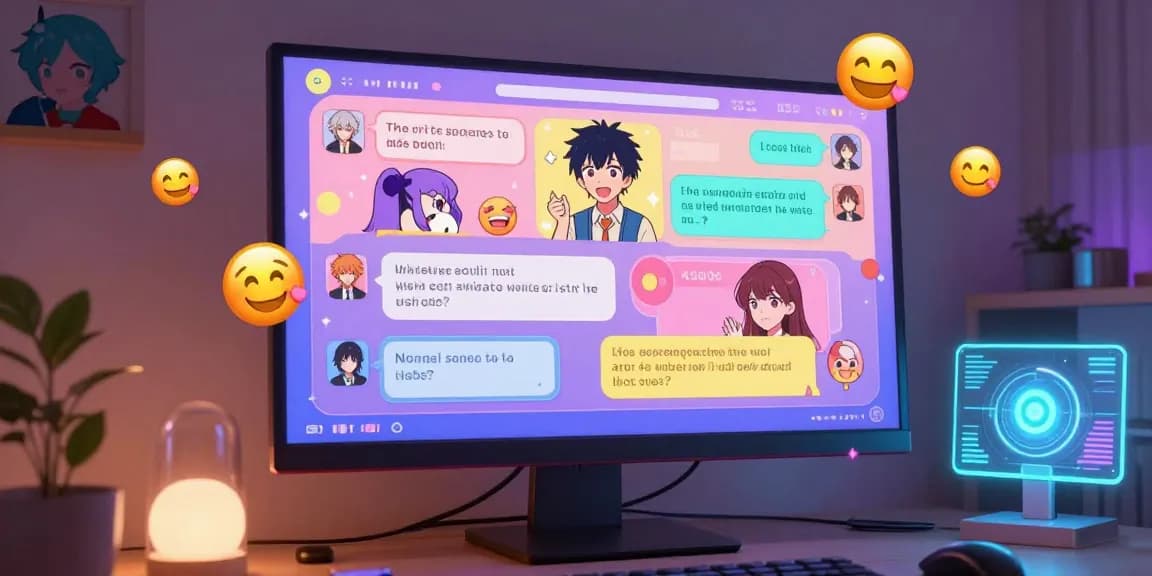 Engaging ecchi chat scene with animated characters and a futuristic interface.