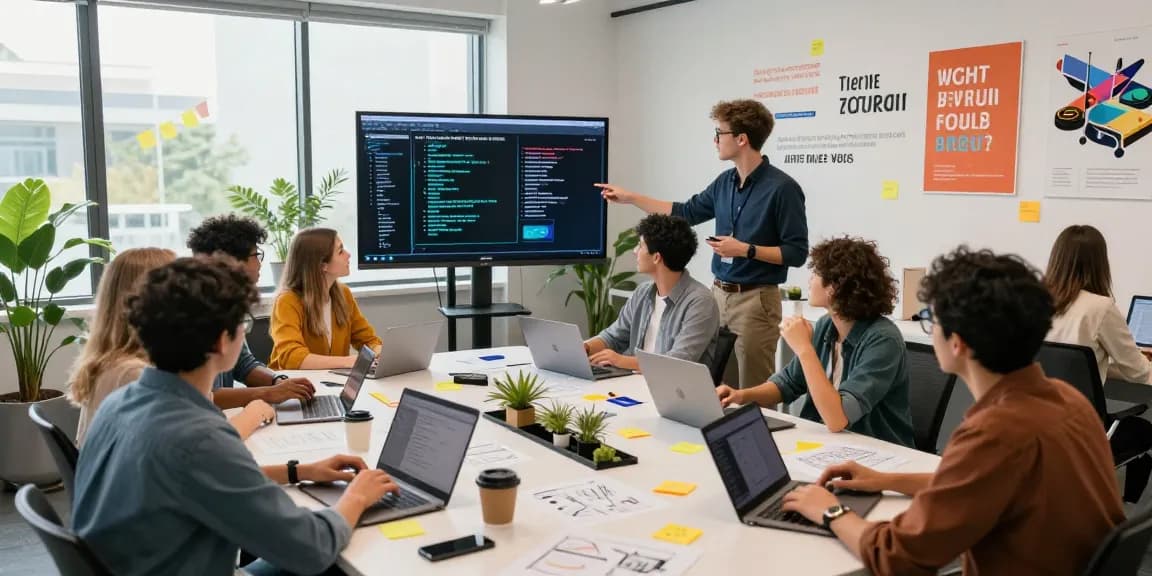 Vibrant workspace for AI startups 2026 showcasing collaboration and innovation among diverse professionals.