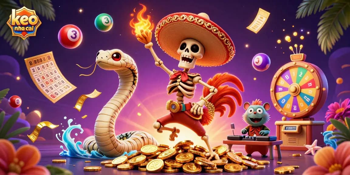 Bet on keo nha cai with a lively casino scene featuring animated characters celebrating winnings.