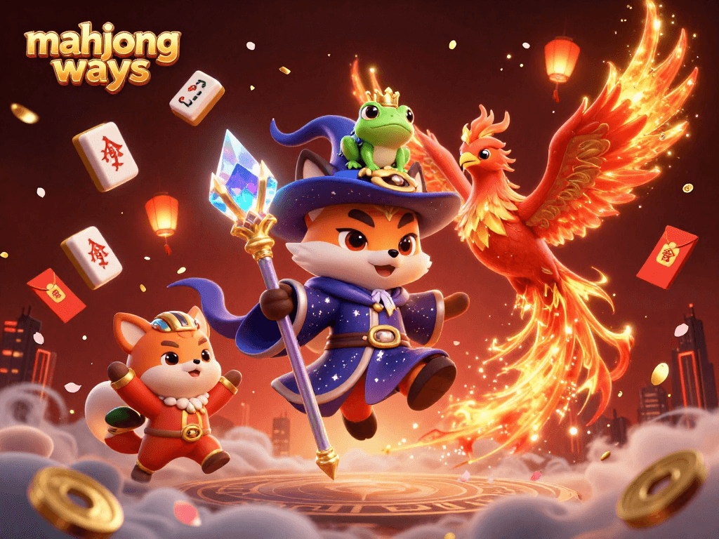 Experience mahjong ways excitement with a mystical wizard and phoenix amid floating tiles and festive elements.