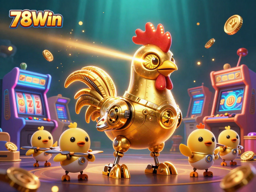 Engage with the thrilling world of 78Win, showcasing a vibrant 3D casino with dynamic characters and gaming elements.