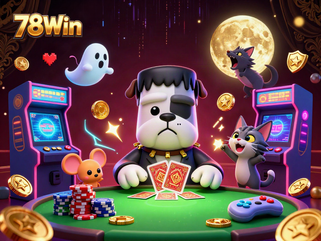 Experience thrilling gameplay at 78Win as the monstrous dealer and ghostly gamer join the action.