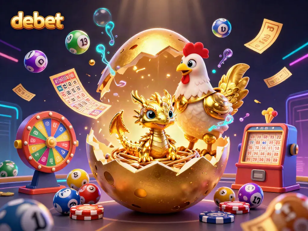 Experience debet's thrilling gamer adventure with a golden dragon amidst vibrant gaming elements.