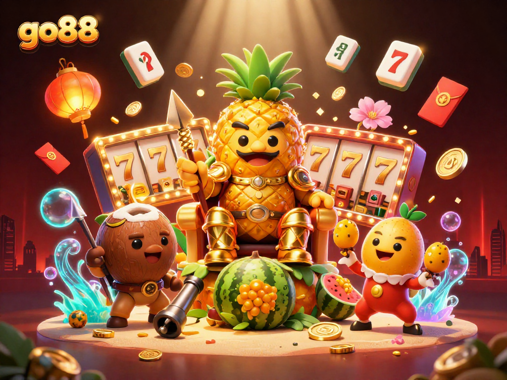 Experience exciting gaming with go88's vibrant slots in a lively beach casino atmosphere.