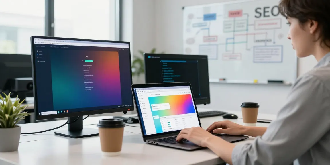 SEO specialist analyzing instant indexing tools in a modern tech workspace