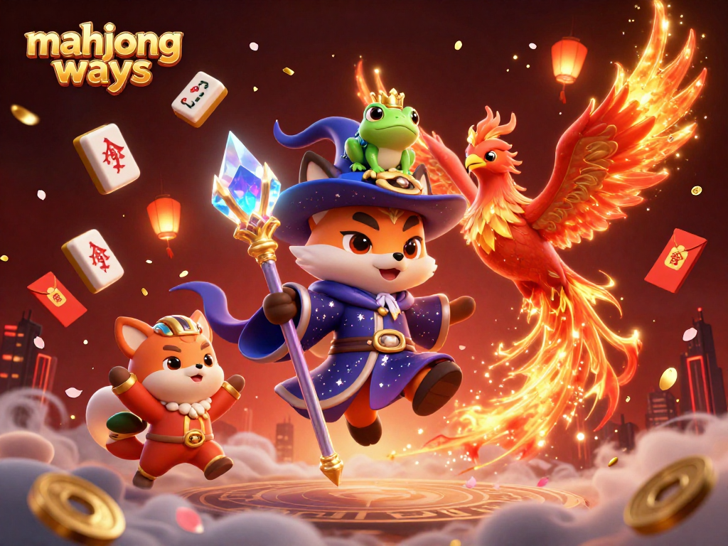 Experience mahjong ways excitement with a mystical wizard and phoenix amid floating tiles and festive elements.