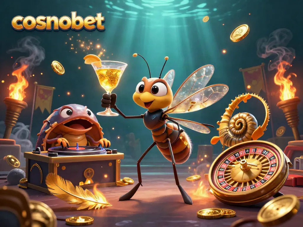 Engage with cosmobet’s lively casino scene featuring a golden cocktail mascot and more.
