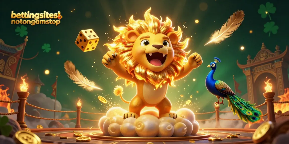 Betting action at bettingsitesnotongamstop featuring golden lion, dice, and vibrant casino elements.
